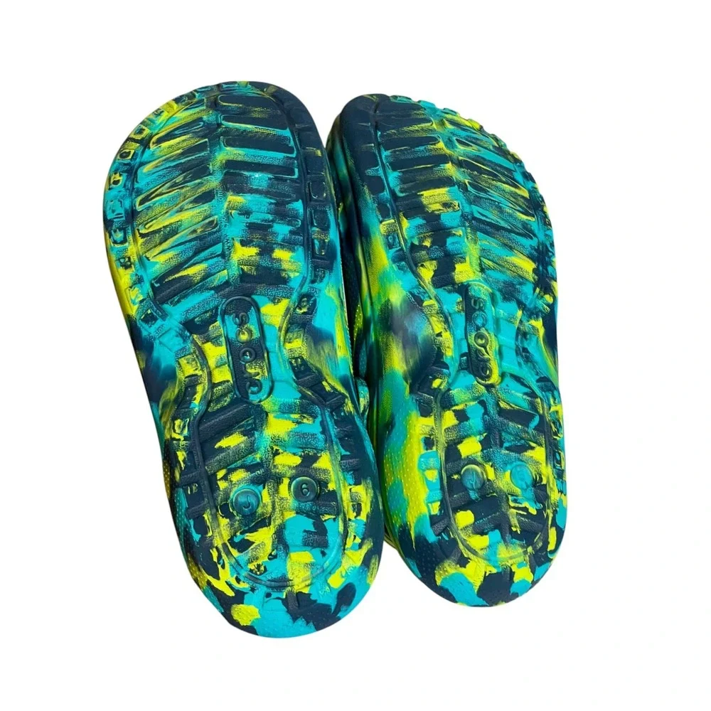 Crocs Marbled Clogs Kids Fleece Lined Size J6 Blue Tie Dye Slip‎ On